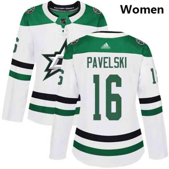 Stars #16 Joe Pavelski White Road Authentic Women Stitched Hockey Jersey